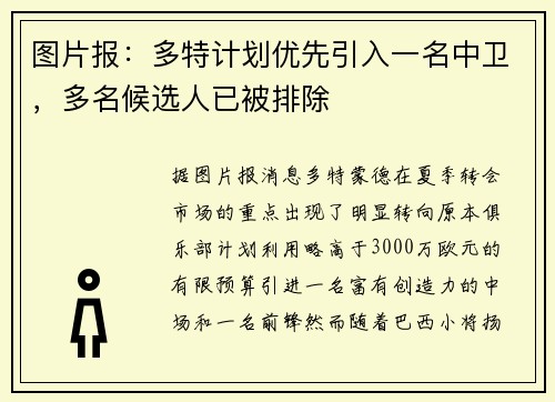 图片报：多特计划优先引入一名中卫，多名候选人已被排除